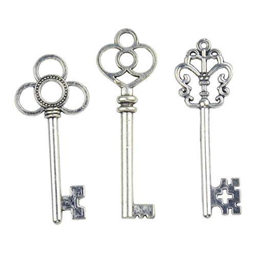 Aokbean Mixed Set of 30 Large Skeleton Keys in Antique Silver Set of