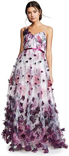 Marchesa Notte Women's V Neck Floral Tulle Gown