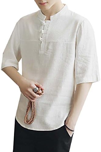Winwinus Mens Mandarin Collar Plus Size Chinese Style Linen T-Shirt Top