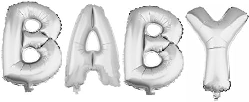 Aerfas 16 Inch Letters "BABY" Group Shaped Foil Balloons for Baby Shower Bridal Wedding Celebration Birthday Party Decoration Supplies (Silver)