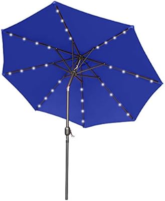 Amazon Com 7 5ft Patio Umbrella Ourdoor Solar Umbrella Led Umbrellas With 32led Lights Tilt And Crank Table Umbrellas For Garden Deck Backyard And Pool 12 Colors Blue Garden Outdoor