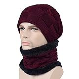 Winter Beanie Hat Scarf Set Warm Knit Hat Thick