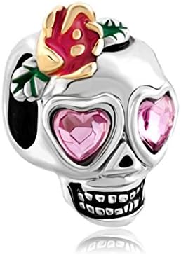 CHARMED LIFE Dia De Los Muertos Pink Crystal Skull Charm Beads For Bracelets