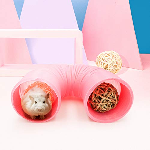 Small Animal Play Tunnel with 3 Pack Play Balls and Apple Sticks, Collapsible Plastic Guinea Pigs Tube, Fun Pet Tunnel Hideway for Guinea Pigs Chinchillas Rats and Dwarf Rabbits (OD-3.9inch)