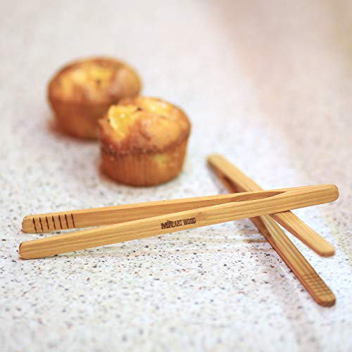 Mr.Art Wood Ultra Grip Wooden Toaster Kitchen Tongs (Pack of 2), 8" Length - Made in Europe, Ideal for Toast, Fruits, Bread & Pickles, 100% Natural Ash Wood