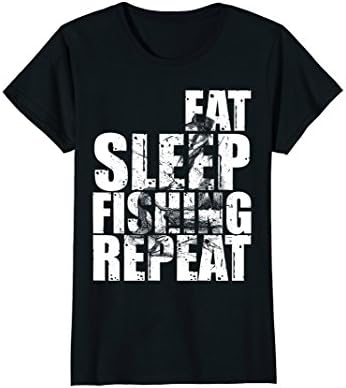 Womens Cool Fishing T-shirt Eat Sleep Fishing Repeat Funny T Shirt XL Black