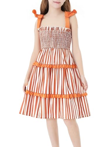 PATPAT GIRL'S HAWAIIAN DRESS BEACH CASUAL FLORAL PRINT SMOCKED SLEEVELESS  SUNDRESS A-LINE DRESSES ORANGE 3-4 YEARS - Korting Discount Outlet