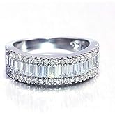 925 Sterling Silver Shiny Full Diamond Ring Cubic Zirconia Half Rings CZ Diamond Multi Row Ring Eternity Engagement Wedding Band Ring for Women (US Code 9)