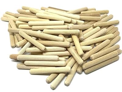100 Pack 1/4" x 2" Wooden Dowel Pins Wood Kiln Dried Fluted and Beveled, Made of Hardwood in U.S.A.