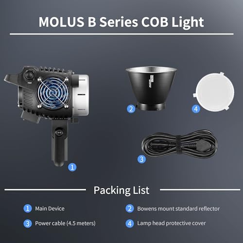 ZHIYUN MOLUS B100 Luz de Video LED COB de 100W [Oficial] 2700K-6500K CRI 96+ TLCI 96+ 20600 Lux/1M Control de Aplicación 13 Efectos de Escena Montura Bowens Iluminación Continua Silenciosa para Luz de