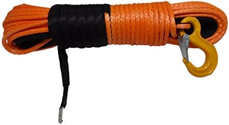 1/2" x 100' (12mm x 30.5m) DynaTech Winch Rope with Forged Hook 29,700 lb Breaking Strength (Orange)