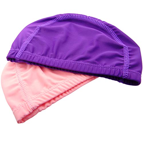 Qualtiy Yes QY 2Pack Superior Polyester Cloth Fabric Bathing Cap Swimming Caps Swimming Hats for Water Sports, Purple & Pink Color - Thumbnail 7
