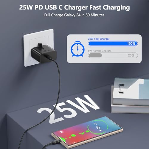 Fast Charger USB C Plug and Cable, 2Pack 25W USB C Fast Charger with 2M USB c Charging Cable for Samsung Galaxy S26/S26+/S26 Ultra/S25/S25 Ultra/S24/S24 Ultra/S23/S22/A55/A54/A53/A35/A25/A16