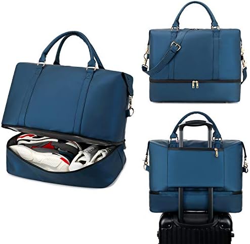 Womens Travel Weekend Bag Waterproof Overnight Carry on Shoulder Duffel Beach Tote Bag (Navy blue) 2 Womens Travel Weekend Bag Waterproof Overnight Carry on Shoulder Duffel Beach Tote Bag (Navy blue)