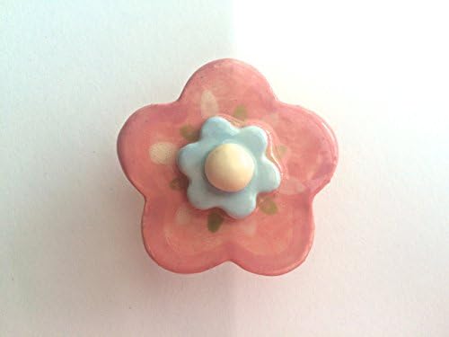 Pink and Blue Flower Knob, Handle, Drawer Pulls
