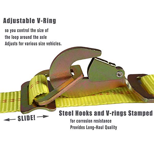 4 Pack 36'' All in One Axle Straps TieÂ Downs with Adjustable Tire Wheel Tie Down / 4 Pack 36" Axle Straps tie Down with Dring