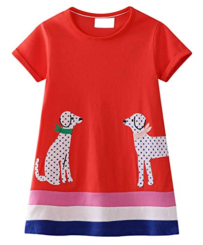 GSVIBK Kid Cotton Dress Girls Cute Cartoon Dress Baby Casual Dress Toddler Short Sleeve Cartoon Dress Dog 357 3T