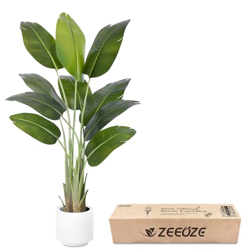 ZEEOZE Artificial Plant Bird of Paradise 150 cm Decorative Artificial Plants with 10 Banana Leaves, Large Indoor Artificial Plant with White Pot for Home Decoration Living Room Home Room Decor