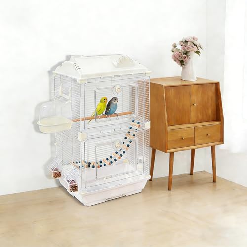 Standing Large Bird Cage,2 Tier Indoor Bird Cage,Include Cross Bar Climbing Ladder Feeders & Nest Dual Door Parakeet Cage,for Various Bird Species,Medium Small Pet Bird Parakeet/Lovebird/Cockatiel
