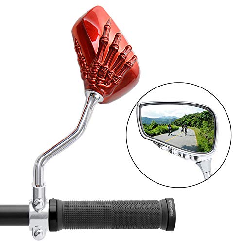 IZTOSS Bicycle Mirror,2 PCS Rearview Side Mirror Distinctive Skull Skeleton Hand for Motorcycle Scooter Moped Bike Yamaha Suzuki Standard Bike-Red