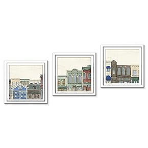 Vintage Building Painting Artwork for Home Framed x3 Panels