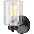 KENMI, 1-Light Bathroom Black Vanity Light Matte Black Wall Sconce Vintage with Clear Glass Shade, Hallway Light Fixture Sconces Wall Lighting