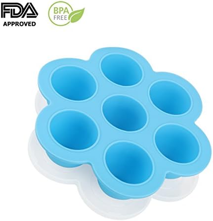 Baby Silicone Freezer Tray Food Storage Container with Silicone Clip on Lid, For Homemade Baby Food, Vegetable &amp; Fruit Purees and Breast Milk - BPA Free &amp; FDA Approved (Blue)