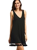 ROMWE Women's Summer Casual Sleeveless Tassel Dress Tunic Swing Dress