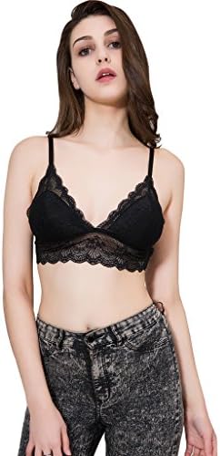 Women Super Soft Lace Bra Top Seamless Bralette Cup Wireless Bra Black M