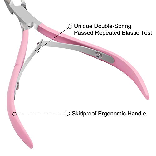 Cuticle Trimmer with Cuticle Pusher - Ejiubas Pink Cuticle Nipper Stainless Steel Nail Clipper Cutter Dead Skin Remover Scissor Manicure Pedicure Tools