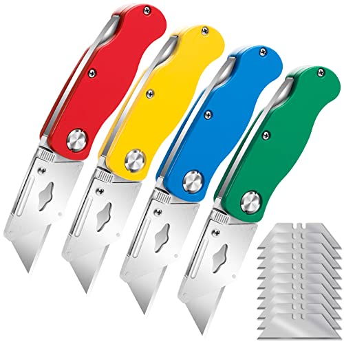 4PACK Box Cutter Folding Utility Knife Heavy Duty Metal Carpet Knife
