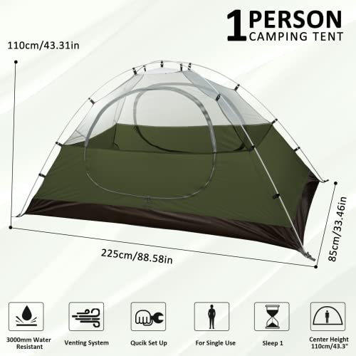 Bessport 1-2 Person Camping Tent Ultralight Waterproof Lightweight Easy Set Up 3 Seasons Ventilated Suitable for Hiking and Outdoor Mountaineering