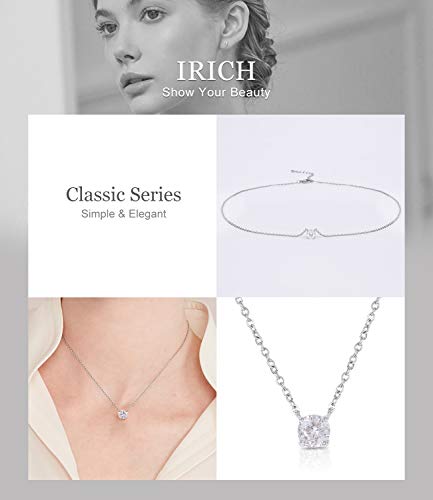 IRICH 14K White Silver Plated Cubic Zirconia Necklace for Women, Dainty Pendant Necklace for Women Girls Jewelry Gifts, Silver, 19 Inches