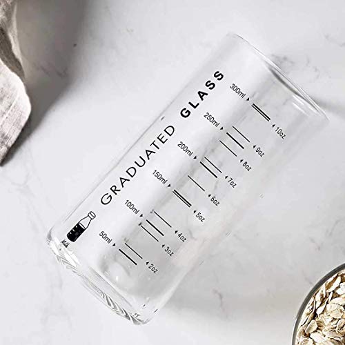 2PCS Glass Measuring Cup, 10 Ounces/ 300 ml Graduated Measuring Cup Shot Glass in Kitchen, High Borosilicate Glass Measure Bowls for Water,Wine, Hot or Cold Liquid, Microwave, Oven Safe (Clear, 1 Cup)