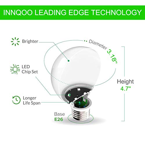 Innqoo G25 LED Bulb, Vanity Lights Bulb E26 Base, Equivalent 50W Incandescent Bulb Daylight White 5000K for Bathroom Makeup Mirror Lamp,Non-dimmable Globe Led Light Bulbs 4 Packs