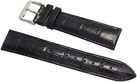 PRAGUE 20mm Padded Black Leather Replacement Watch Strap / Band with Silver Tone Buckle