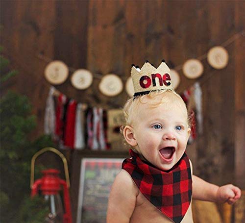 WAOUH 1st Birthday for Lumberjack Crown - Buffalo Plaid Burlap First Birthday Crown - Buffalo Check Plaid Party- Stiffened Burlap Crown Hat-Wild One (1st Birthday Lumberjack Crown)