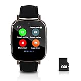 Hiwatch Bluetooth Android Smart Watch Phone Watch with 8GB Micro SD Card, Black Frame (not including SIM Card)