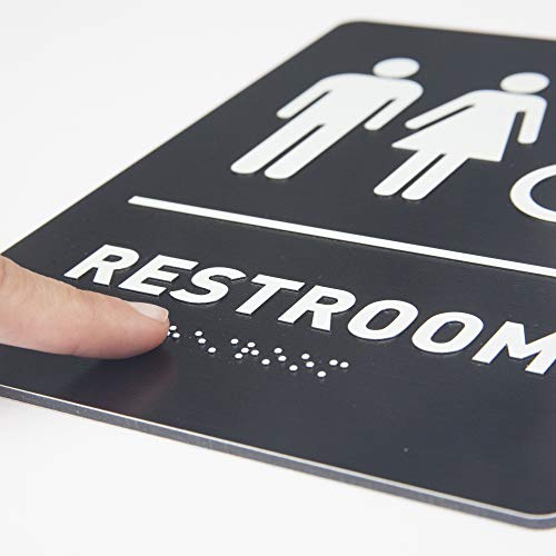 Unisex Restroom Identification Sign - ADA Compliant Bathroom Sign, Raised Icons, Raised Braille, Brushed Black, TCO Inspection Certified (6"W x 8"H) - by GDS - Thumbnail 2