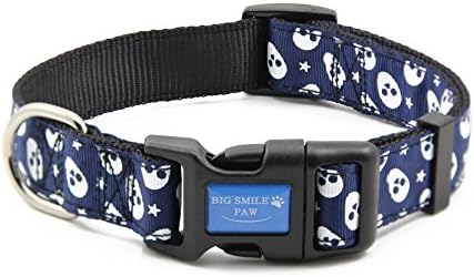 BIG SMILE PAW Nylon Dog Collar Adjustable,Skull Print Dog Collar (L)