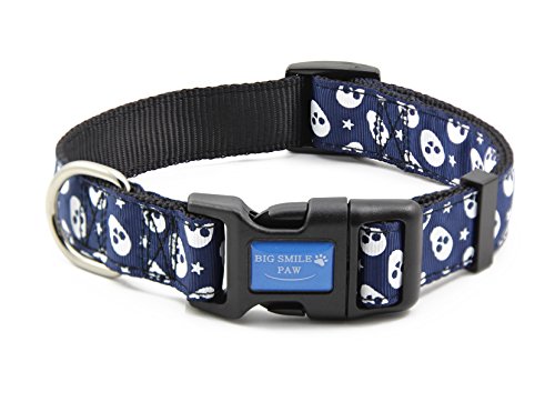 BIG SMILE PAW Nylon Dog Collar Adjustable,Skull Print Dog Collar (L)