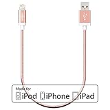 [Apple MFi Certified] CellJoy [Heavy Duty Braided] 1ft / 0.3m Tangle-Free Short Lightning to USB Cable, Best Charge Cord For iPhone, iPod, and iPad (Rose Gold)