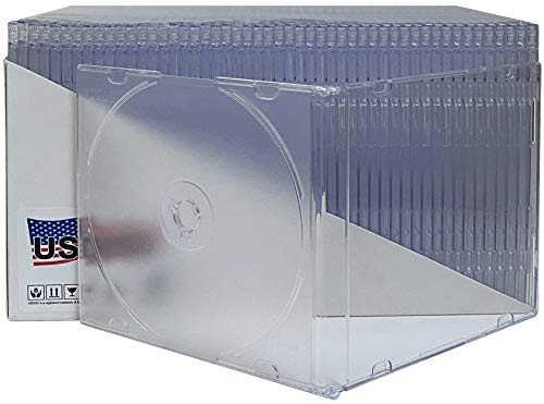 USDISC CD Jewel Cases Slimline 5.2mm, Single 1 Disc, Clear, Pack of 10