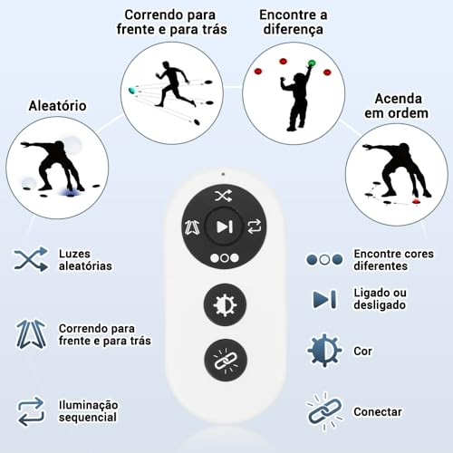 Luz de Treinamento de Reação, Luzes de Agilidade de Reação, 4 Luzes + 1 Controle Remoto, Dois Modos, com Bolsa de Armazenamento, Pode Ser Usado com Cones de Treinamento Funcional