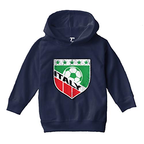 Tcombo Italy Soccer - Distressed Badge Toddler/Youth Fleece Hoodie (Navy Blue, 2T (Toddler))