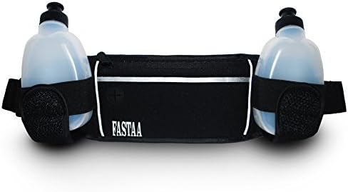 FASTAA Sports Adjustable Running Hydration Belt W/ 2-(9oz) BPA FREE Water Bottles, Smartphone Pouch &amp; Reflective Safety Tape