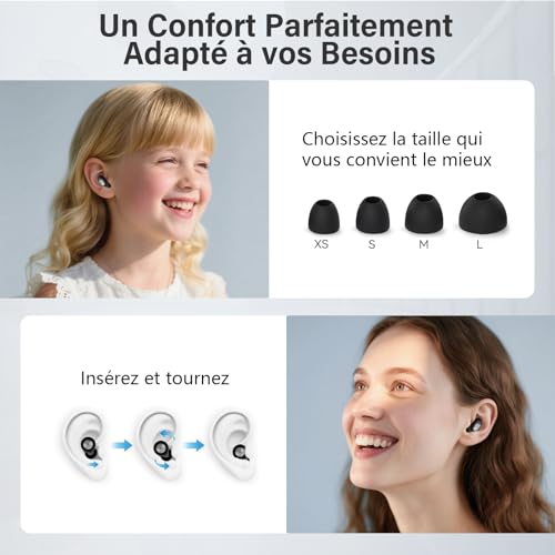 2026 45dB Noise Reducing Earplugs Silicone Earplug Plug Plug Reusable and Comfortable for Sleeping, Travel, Focus, 4 Sizes (XS/S/M/L) – Black