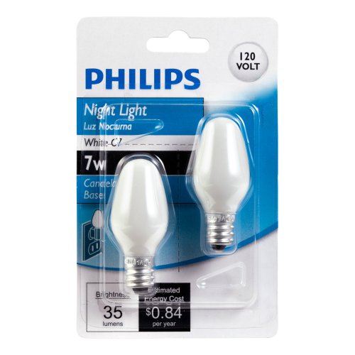Philips 415471 Night Light 7Watt C7 Candelabra Base Light Bulb, 2Pack