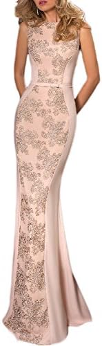 OYISHA Womens Long Mermaid Prom Dress Lace Evening Party Dresses Formal EV132 Pink 14