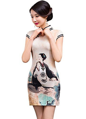 Wincolor Women's Vintage Chinese Traditional Cheongsam Short Sleeve Floral Qipao Dress